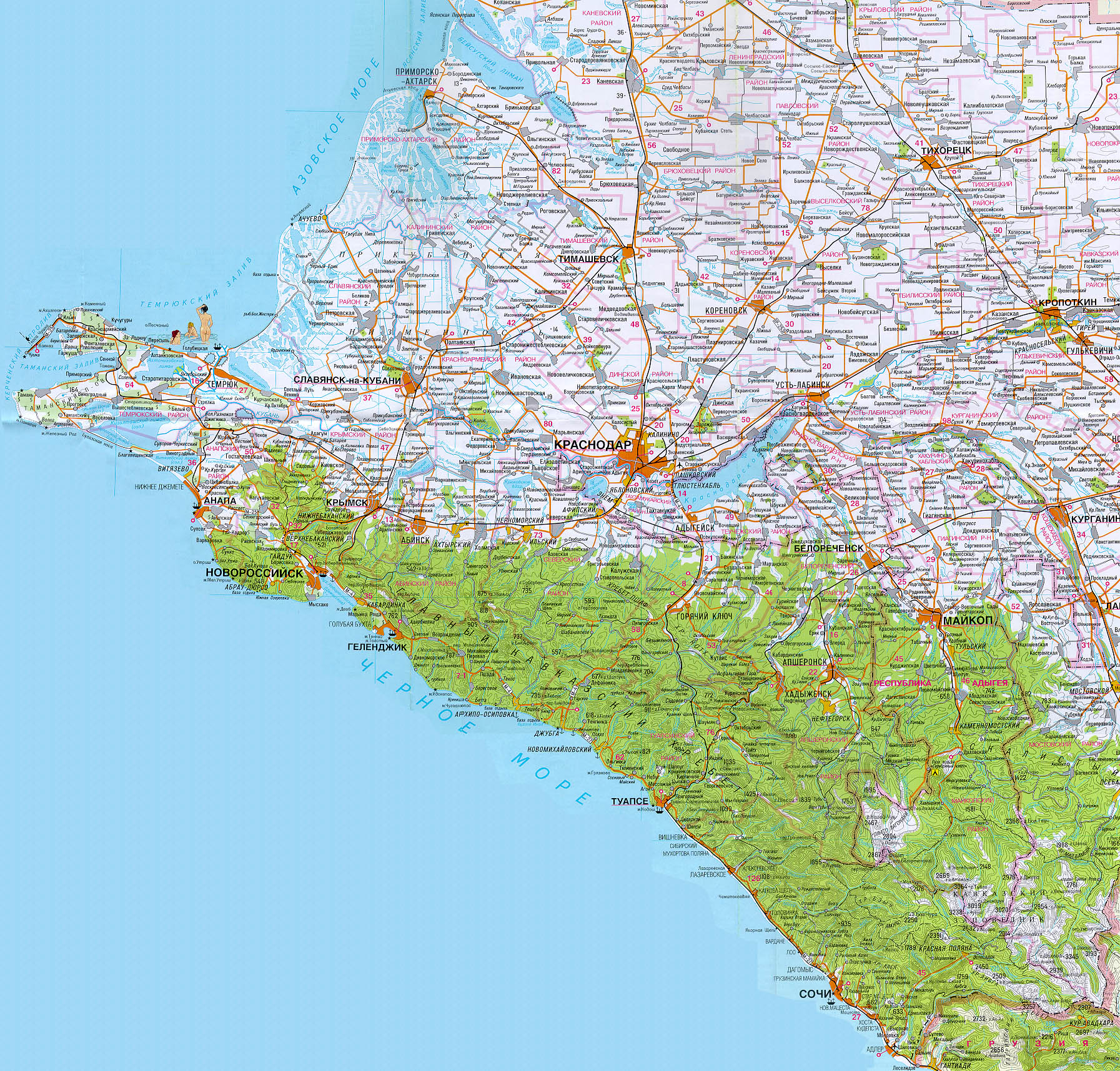 Карта автодорог Краснодарского края
